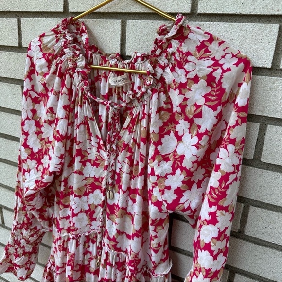 Barefoot Blonde Palm Beach Leilani Dress Pink White Floral Boho Tiered Rayon XS - Picture 4 of 15